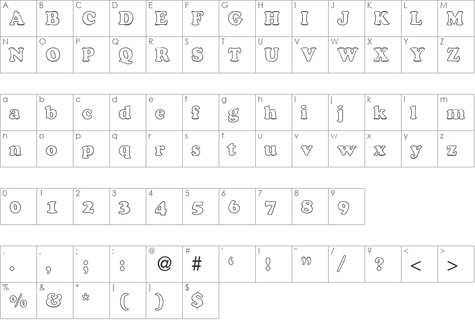 CocosOutlineDB font character map preview