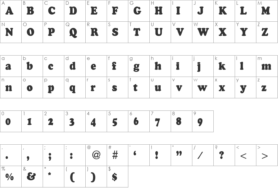 CocosSmallDB font character map preview