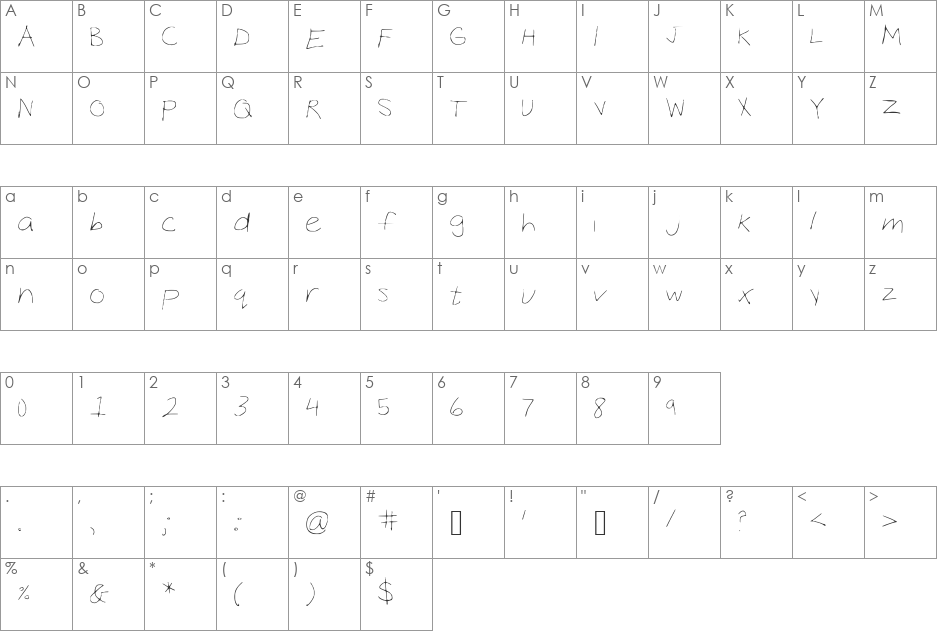 Coco_Hand font character map preview