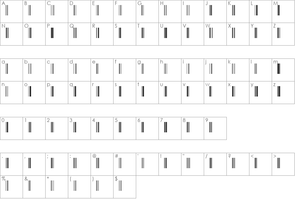 Code 128 font character map preview