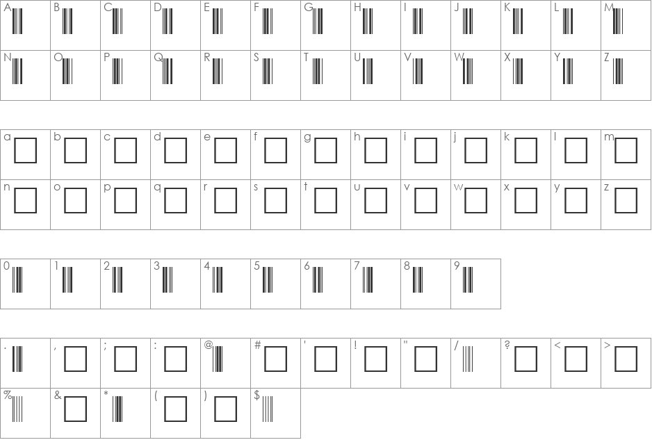 Code 3of9 font character map preview