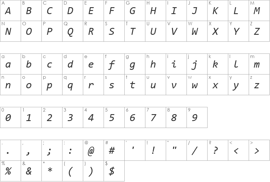 Code New Roman font character map preview