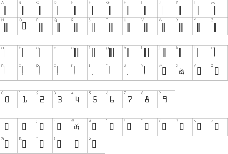 code xero font character map preview