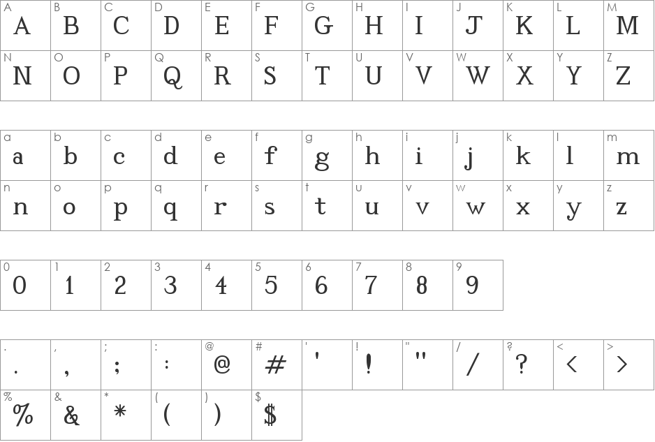 Code2001 font character map preview