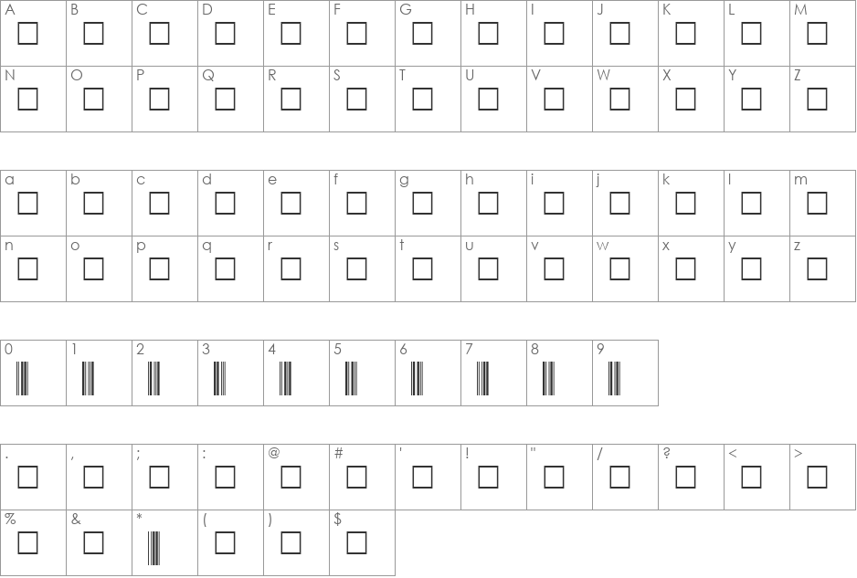 Code39-Digits font character map preview