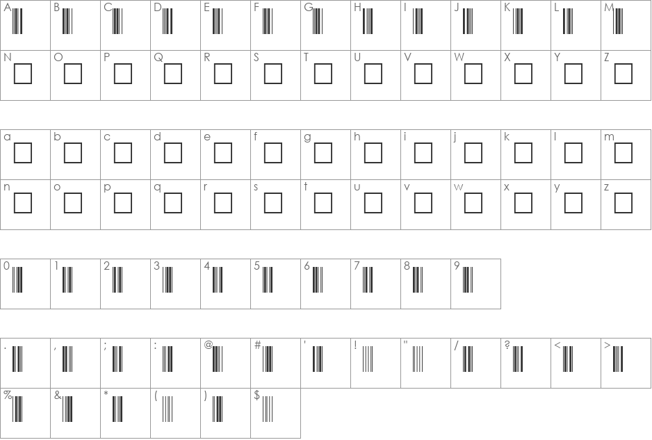 Code39Barcode.fog font character map preview