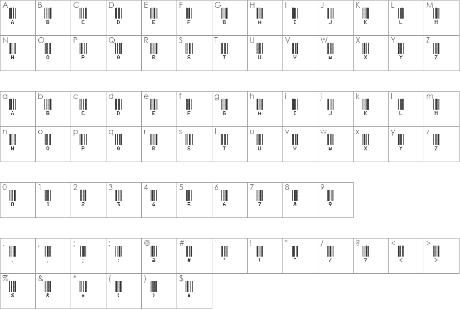 CODE3X font character map preview