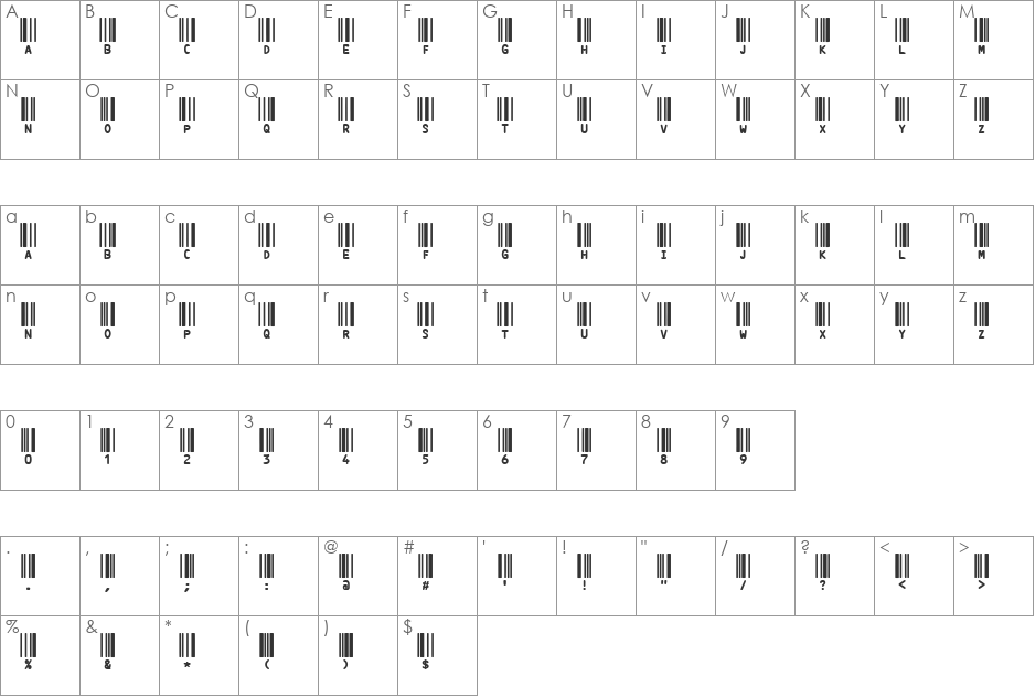 CODE3X font character map preview