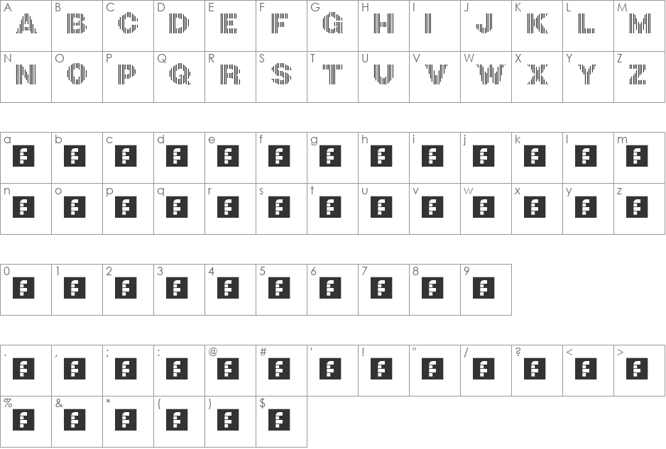 Codibar font character map preview