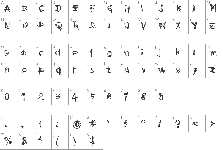 Coercion Naked font character map preview