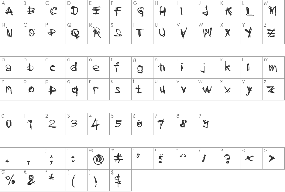 CoercionNaked font character map preview