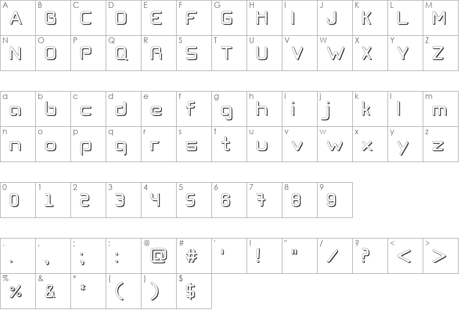 Cogtan Shadow font character map preview