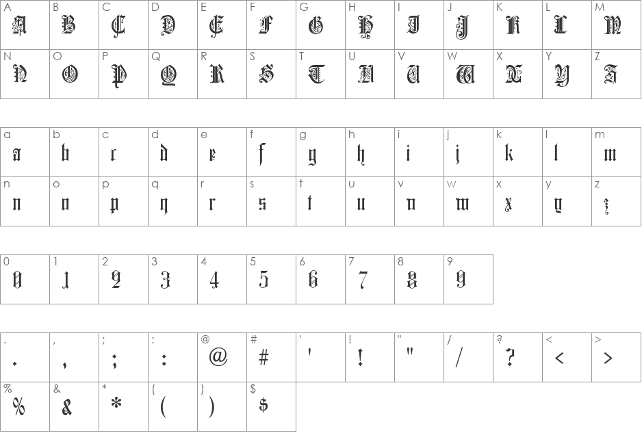 Colchester font character map preview