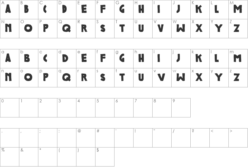 Colcothar font character map preview