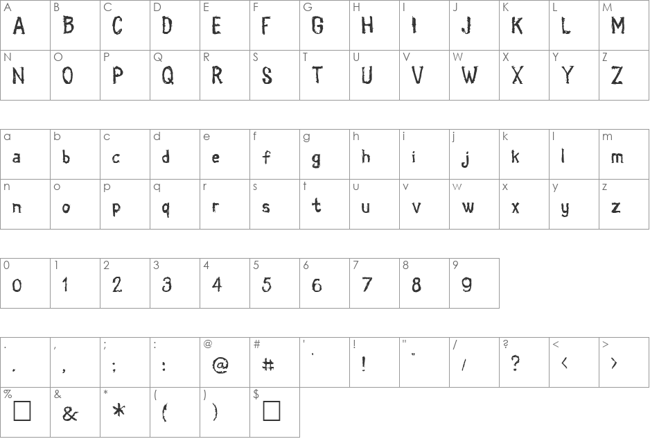 Coldbringer KG font character map preview