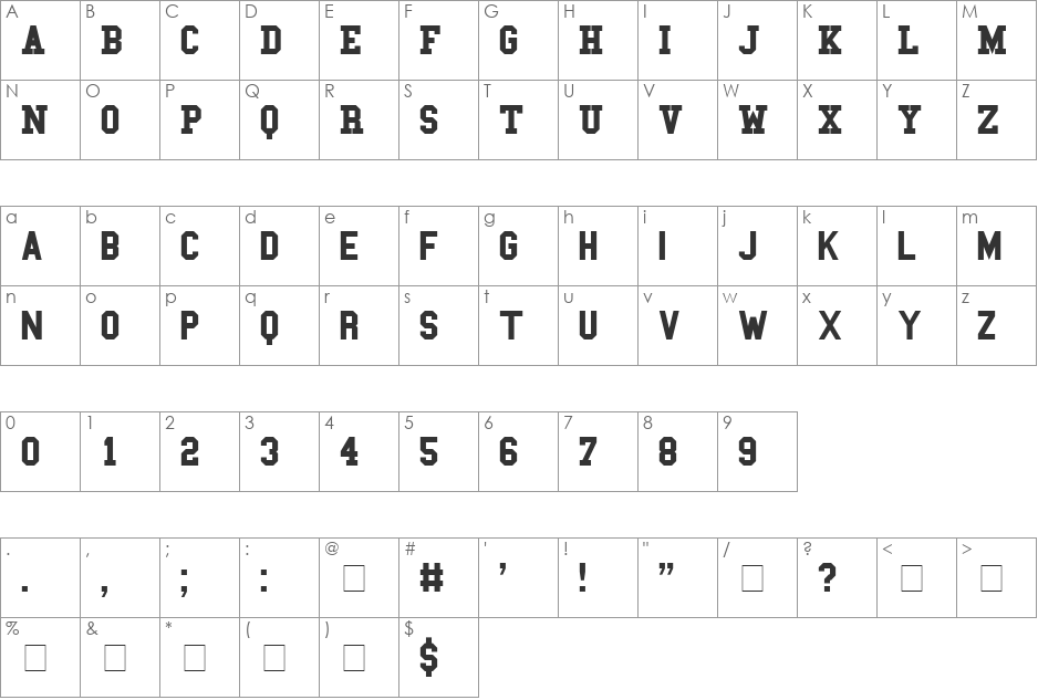 College font character map preview