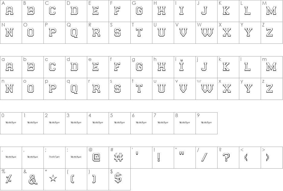 College Player font character map preview