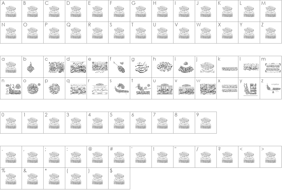 Aayat Quraan_043 font character map preview