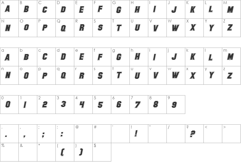 Collegerion font character map preview