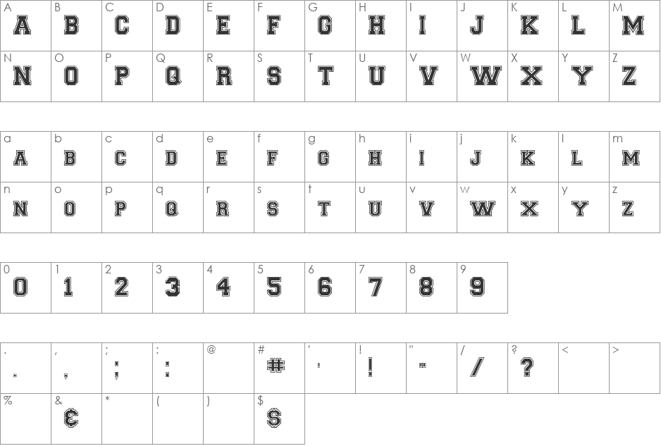 CollegiateHeavyOutline font character map preview