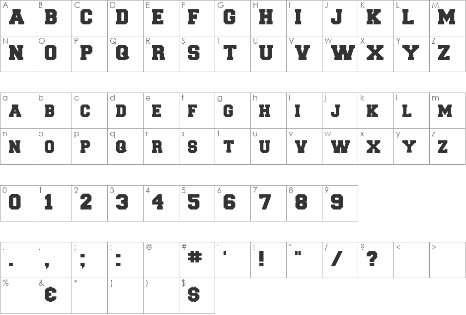 CollegiateOutlineFLF font character map preview