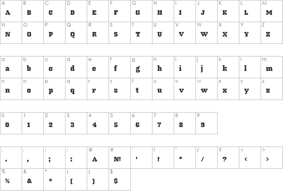 Colonial font character map preview