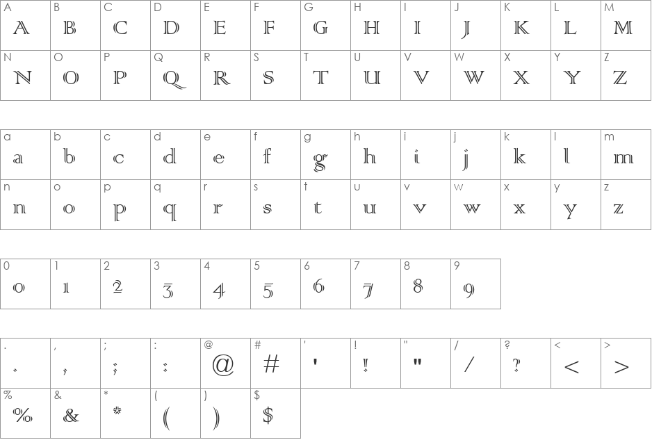 Colonna font character map preview
