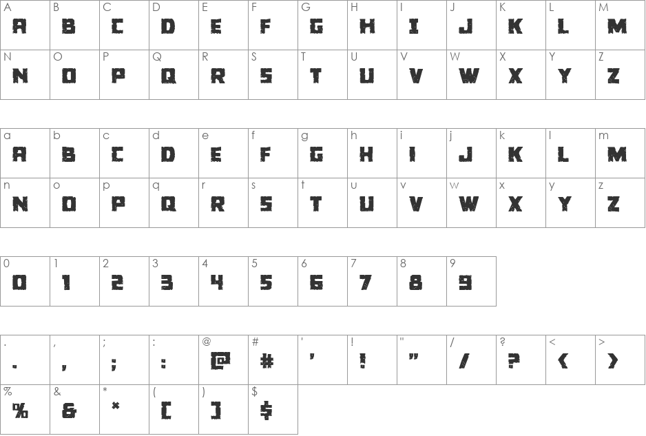 Colossus font character map preview