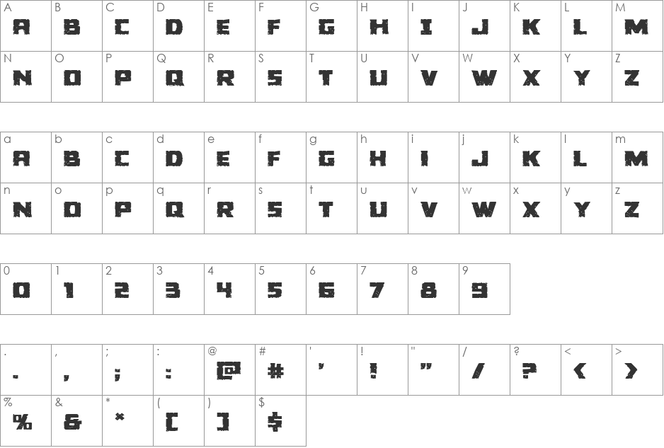 Colossus Expanded font character map preview