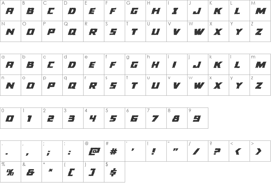 Colossus Expanded Italic font character map preview