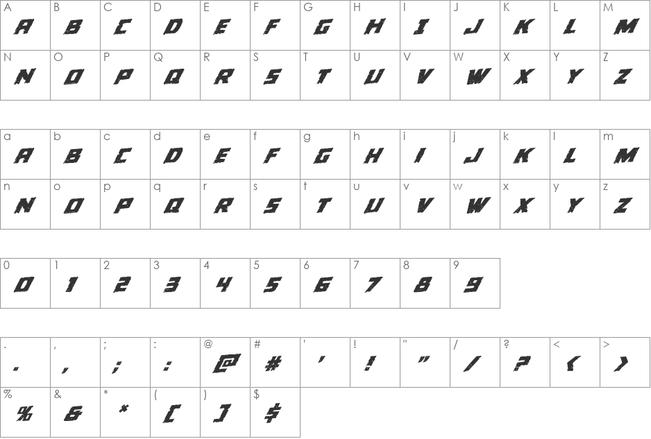 Colossus Rotatalic font character map preview