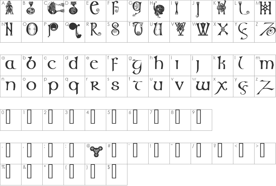 Columba font character map preview