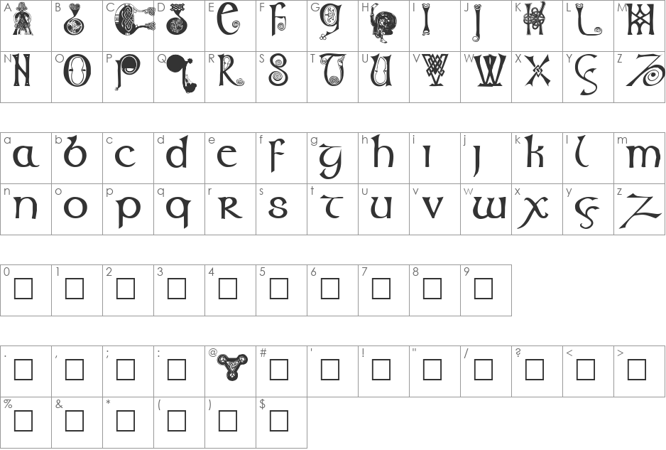 Columba font character map preview