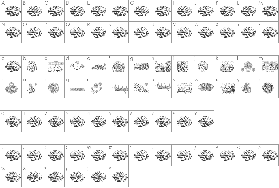 Aayat Quraan_044 font character map preview