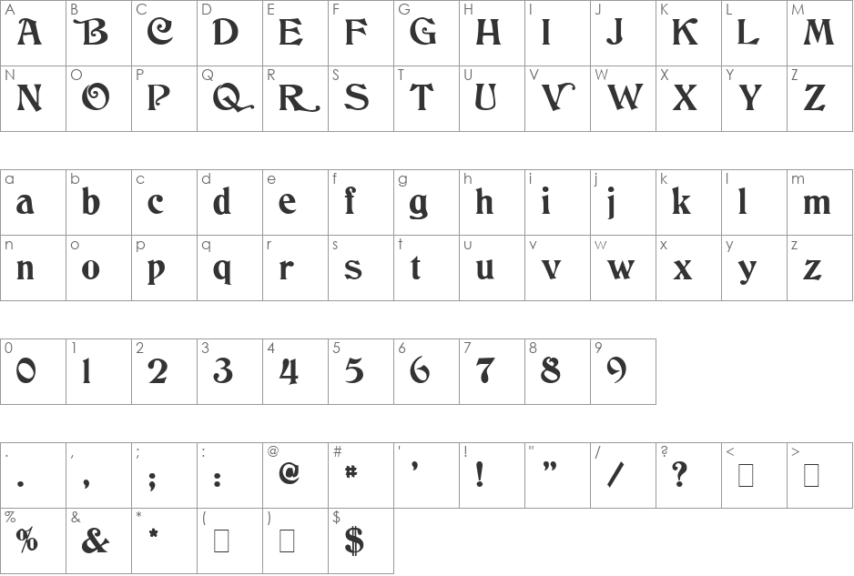 Columbus font character map preview