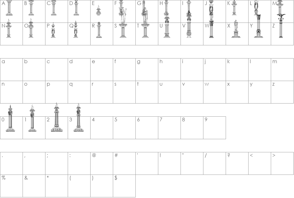 Columns font character map preview