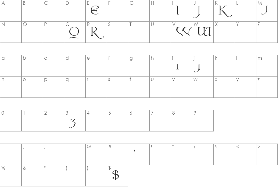 Colwell font character map preview