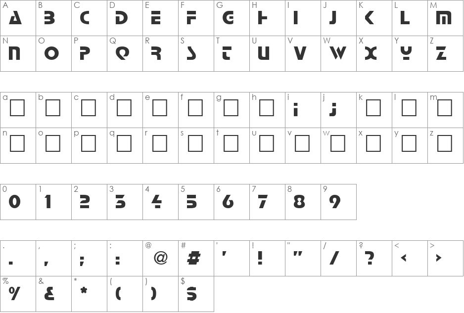 Comaro font character map preview