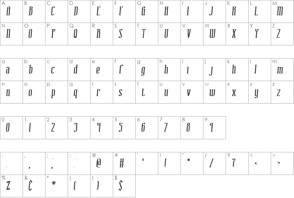 Combustion I BRK font character map preview