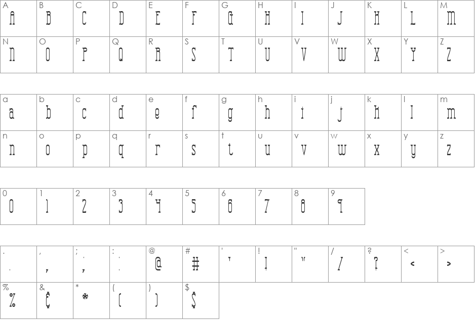 Combustion Tall BRK font character map preview