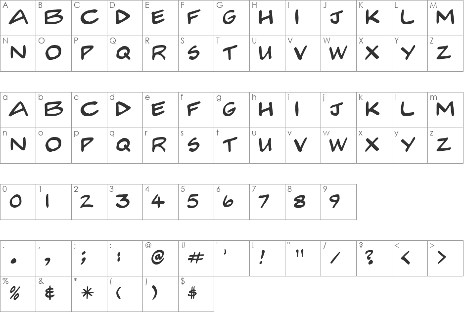 Comcre font character map preview