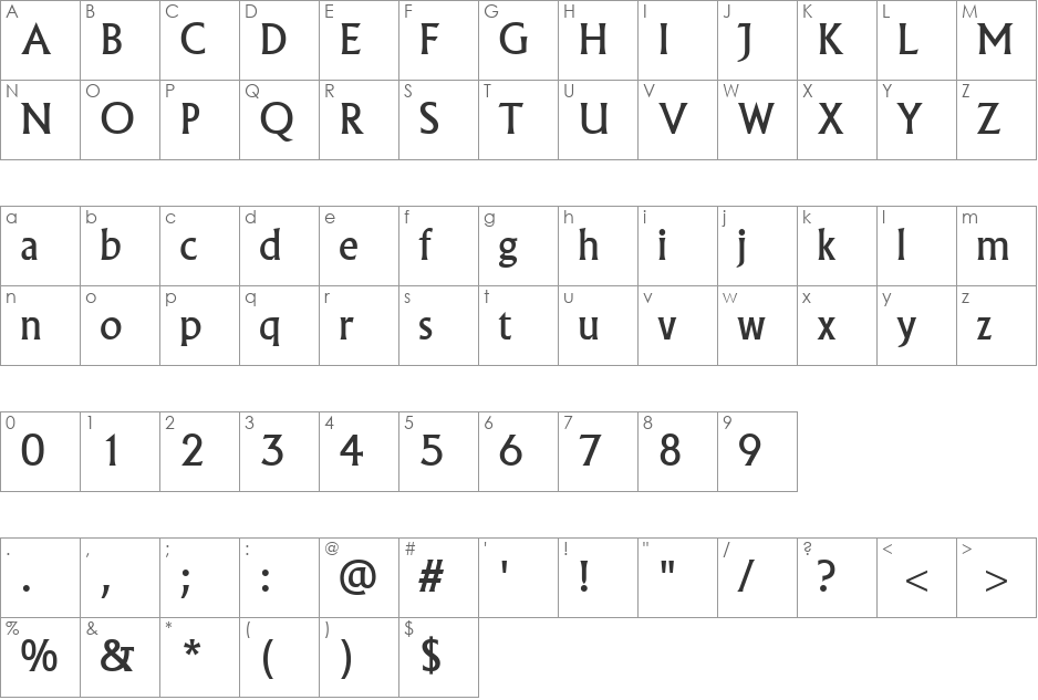 Albertville font character map preview