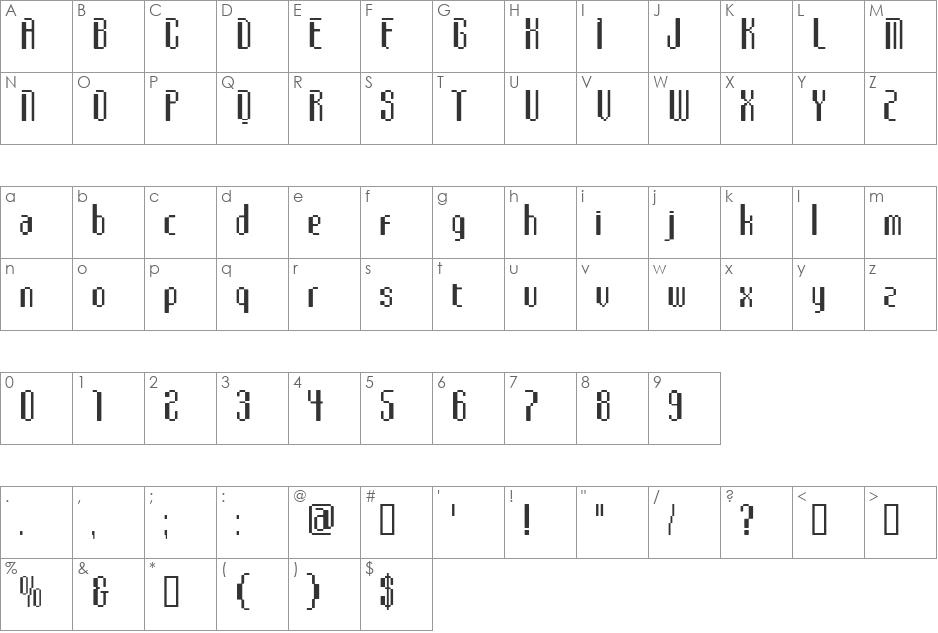 Comdotbold font character map preview