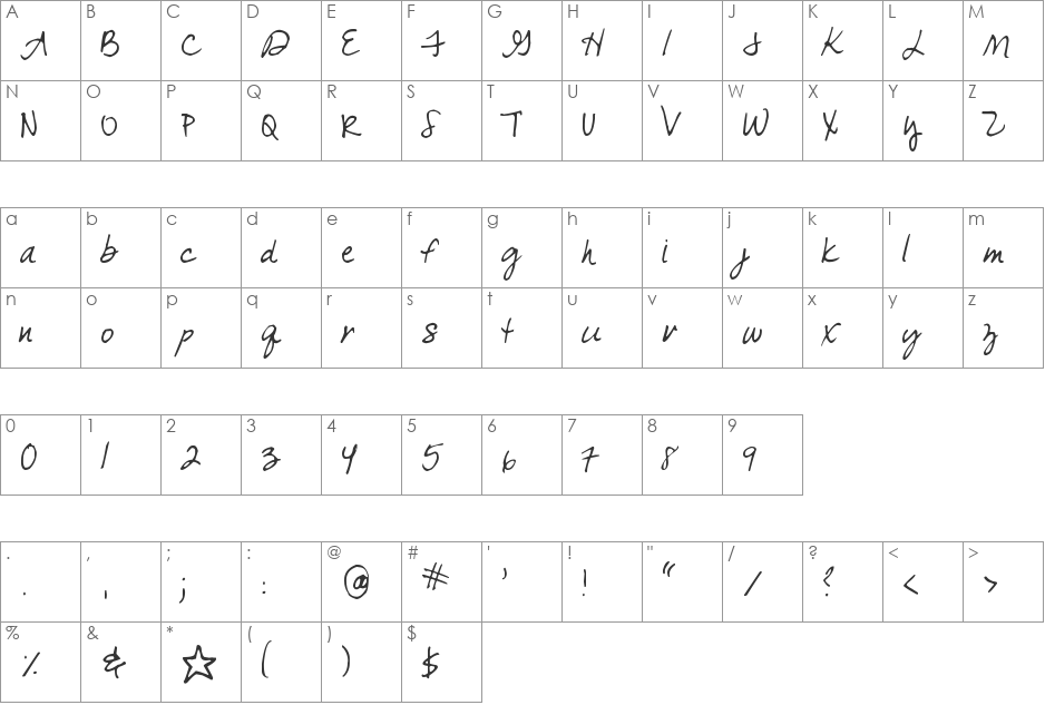 Come unto Me font character map preview