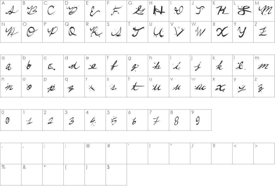 ComeParty font character map preview