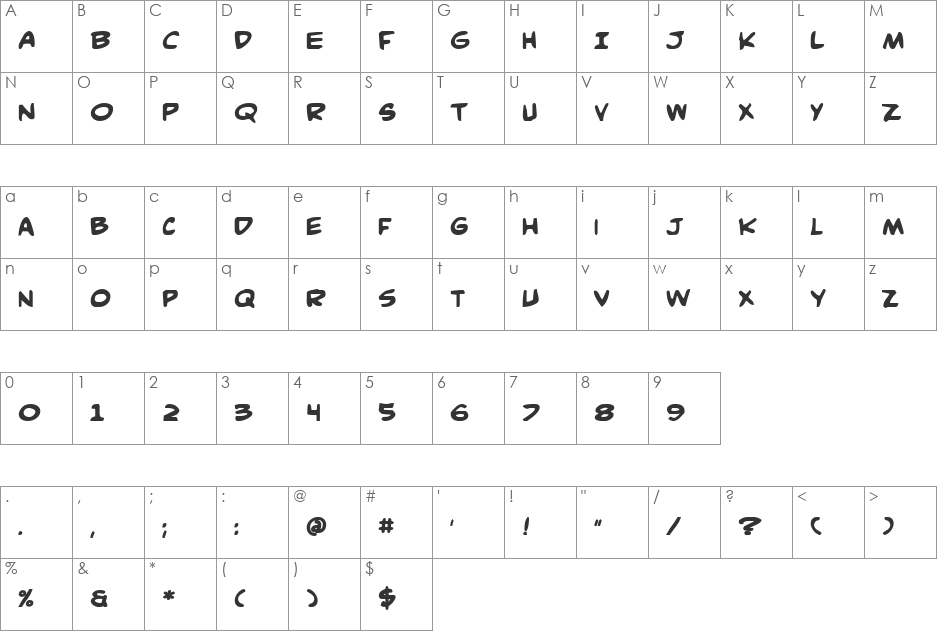 Comic Book Commando Bold font character map preview