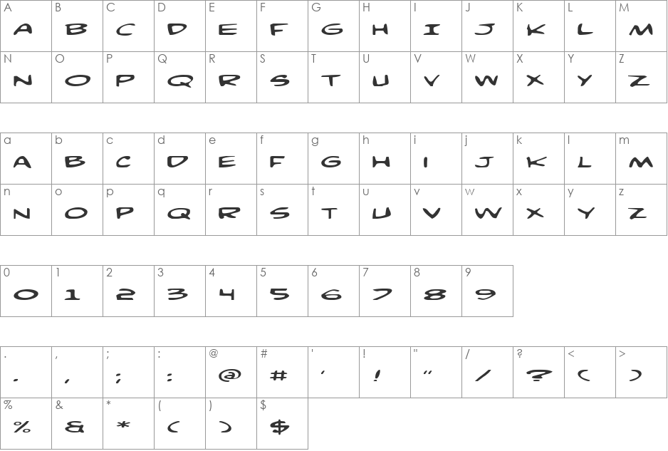 Comic Book Commando Expanded font character map preview