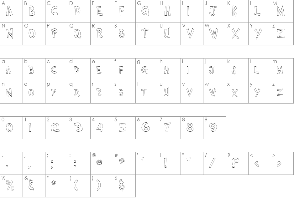 Comic Book Two Outline font character map preview
