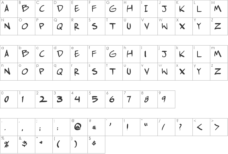 comic huslte font character map preview