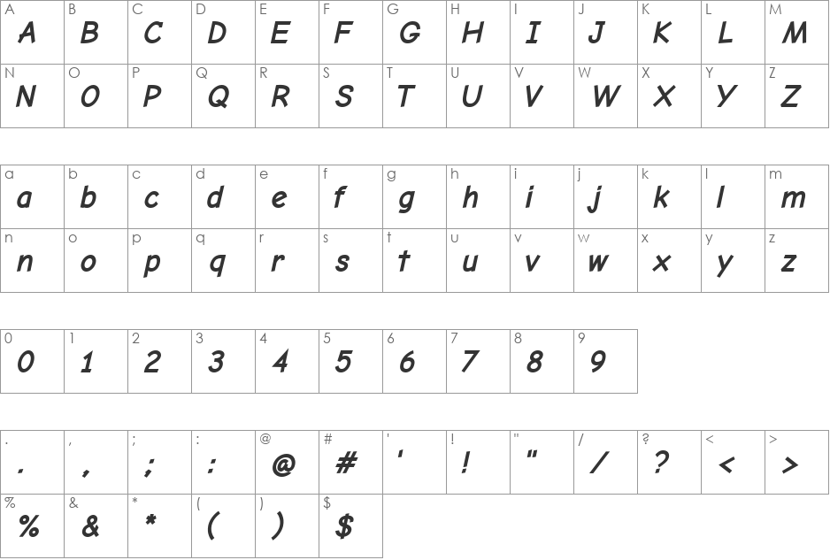 Comic Neue Angular font character map preview